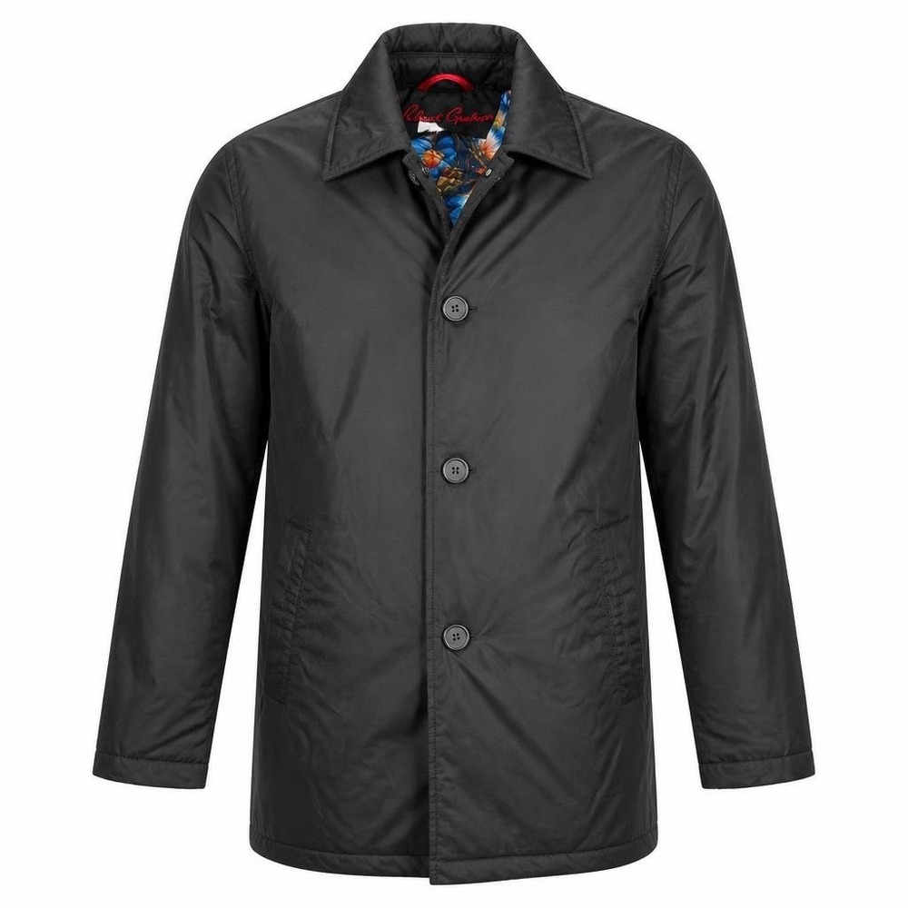 Robert Graham Car Coat Mens M Black Lightly Padded Floral Lining Preppy Vented